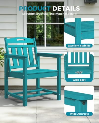Ciokea HDPE Outdoor Patio Dining Chairs Set of 2, All-Weather, Lake Blue