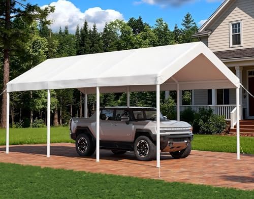 Aoxun 10x20 FT Carport, Heavy Duty Car Canopy Portable Garage, White