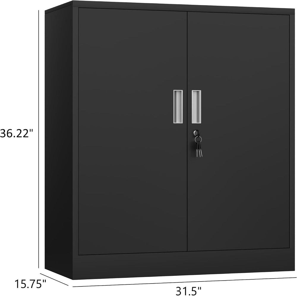 iJINGUR Metal Storage Cabinet with Locking Doors, 36.22" H, Black