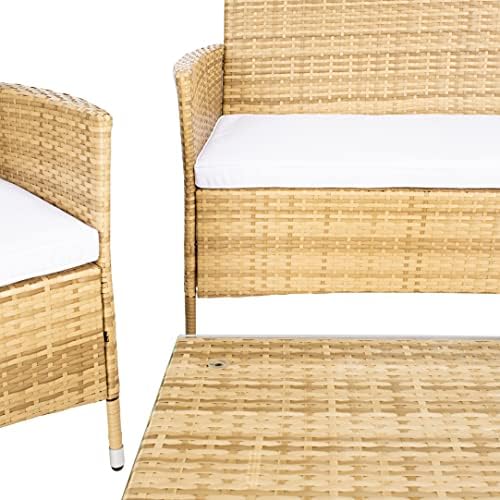 SAFAVIEH Outdoor Collection Bandele Natural/White Cushion 4-Piece Conversatio...