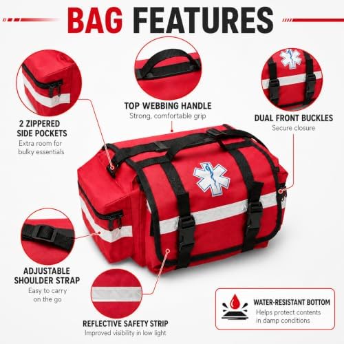 NOVAMEDIC NM-RO63-R Empty First Responder Bag, 17 x 9 x 7 Inch, Red