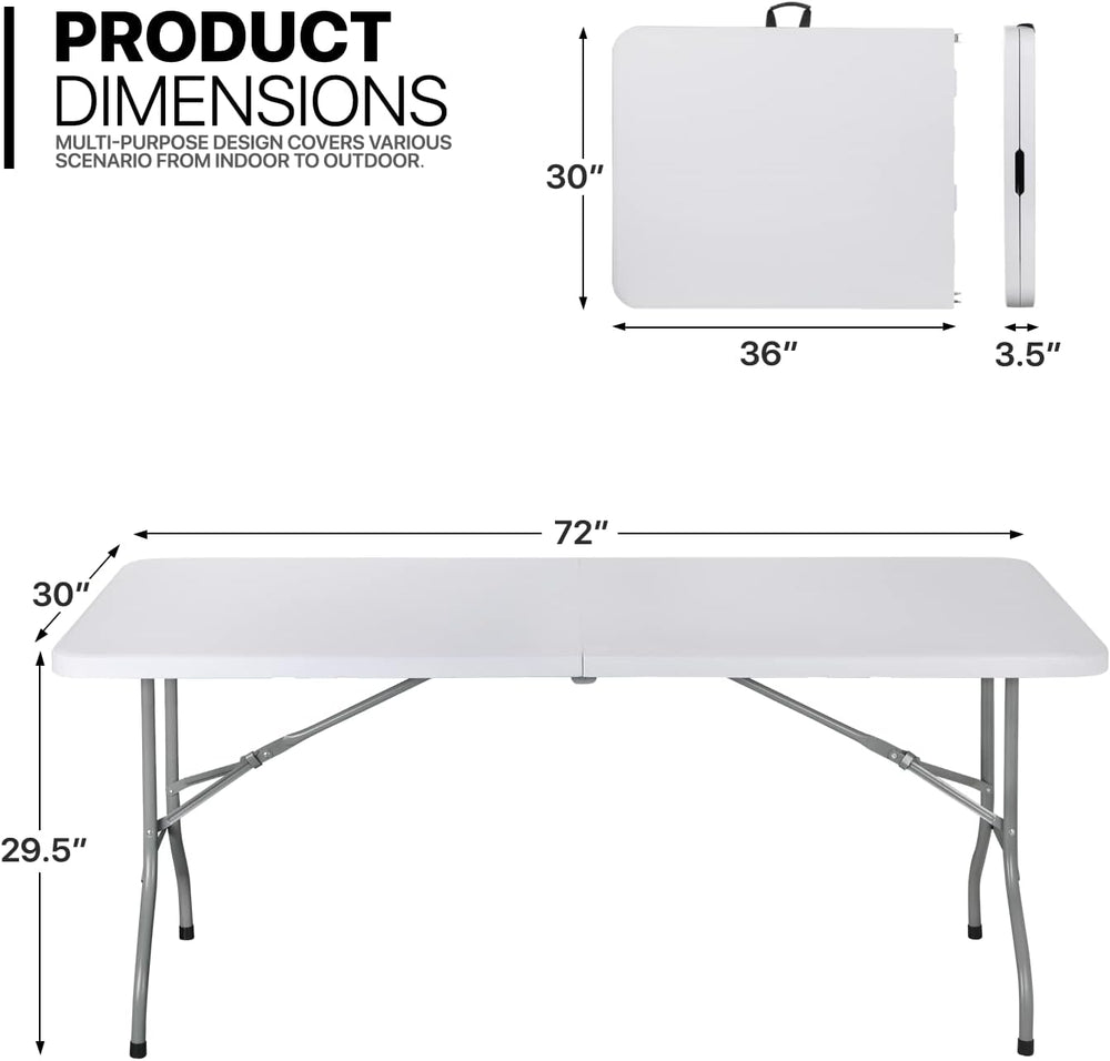 MoNiBloom 6Ft Folding Table, Heavy Duty Portable Plastic Dining Tables Fold i...
