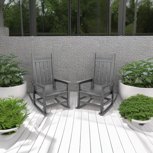 SERWALL Outdoor Rocking Chair Set of 2, HDPE Rocking Chair for Adult, Grey