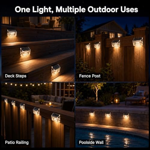 Qualdout Solar Outdoor Lights, 8 Pack Solar Fence Deck Lights, Waterproof Out...