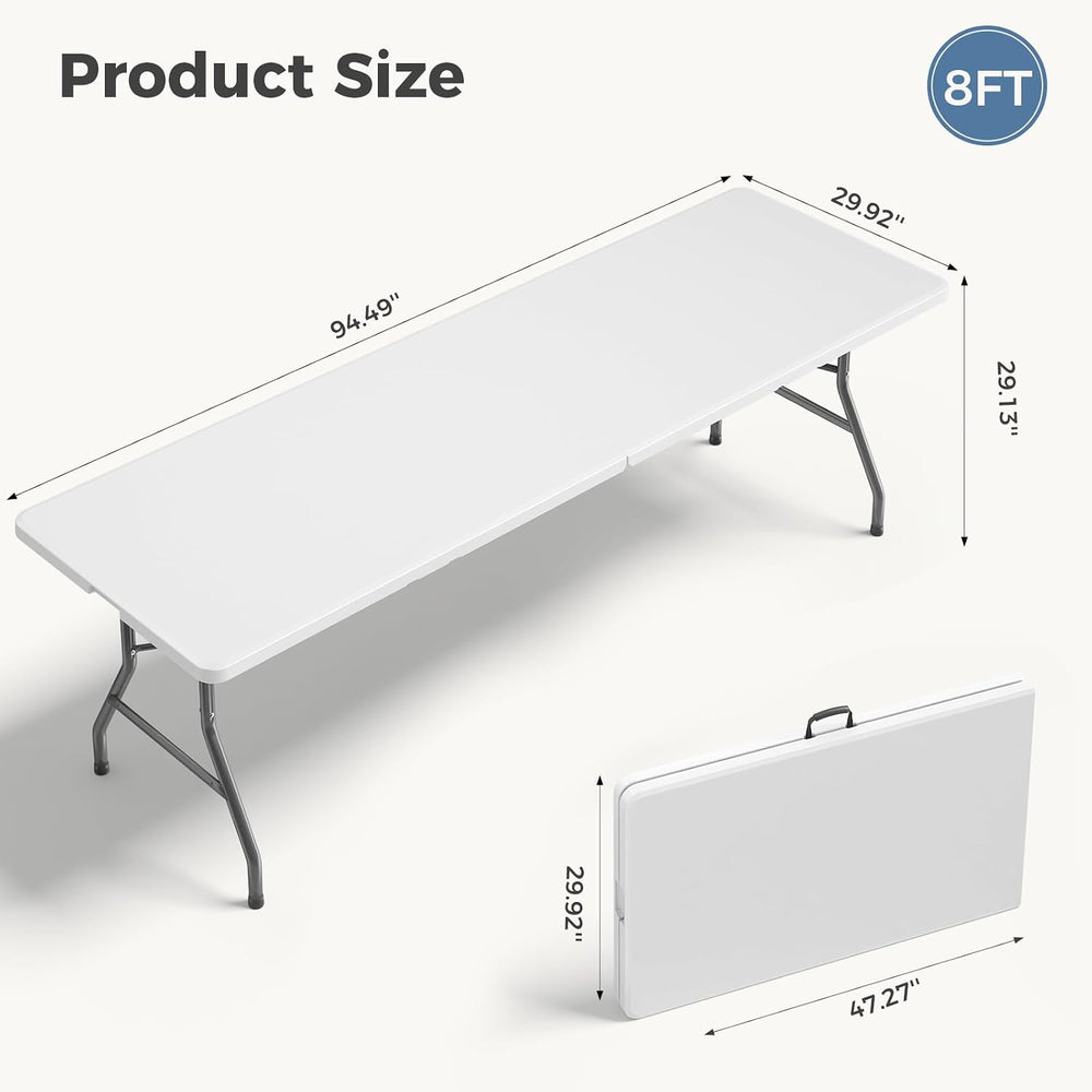 DUMOS 8 FT Folding Picnic Table, Portable Plastic Table, Easy to Keep