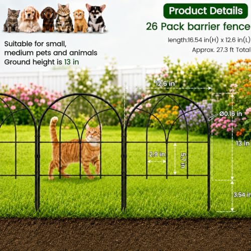 Decorative Garden Fence, 27.3 ft No Dig Flower Bed Border, 26 Pack