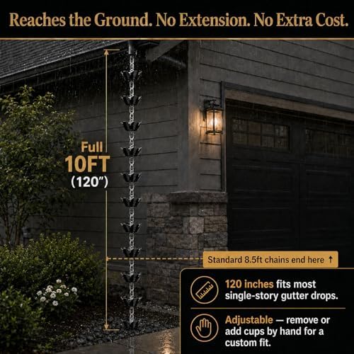 10FT Rain Chain for Gutters, Black Aluminum Daffodil Flower Design, Extra Lar...