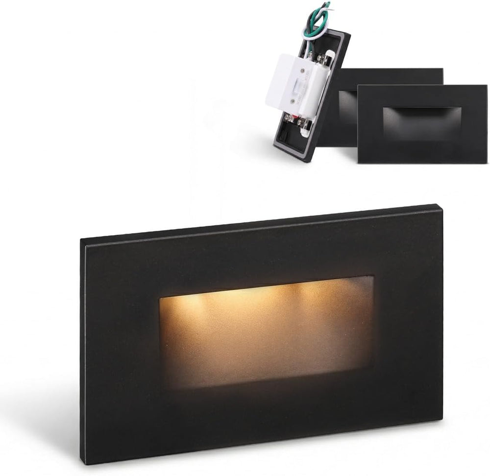 LEONLITE 3-Pack 5CCT 120V LED Step Lights, Horizontal, Black