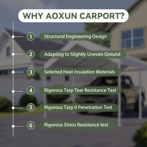 Aoxun 10x20 FT Carport, Heavy Duty Car Canopy Portable Garage, White