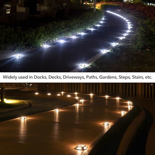 AGPTEK Solar Driveway Lights Outdoor 12 Pack, 2 Color Modes LED Deck Dock