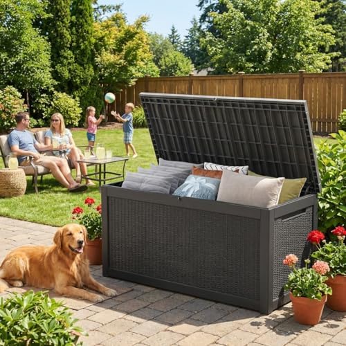 TARKARI 370 Gallon Outdoor Storage Box Waterproof, Resin Deck Boxes with Lock...
