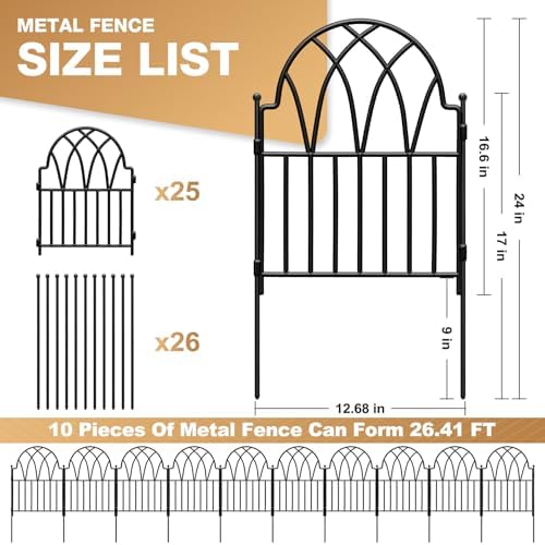 25 Pack Decorative Garden Fence Panels - 26.41Ft Arched Landscape Border with...