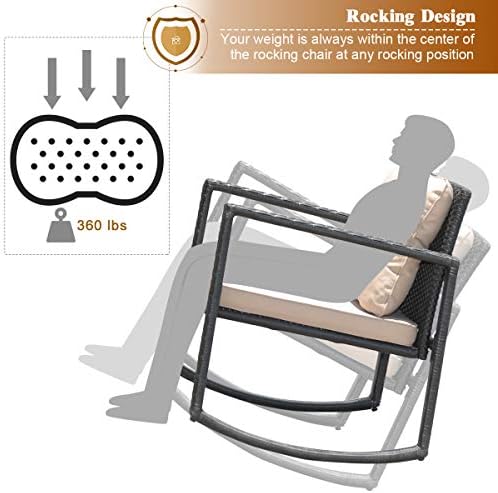 Tangkula 3-Piece Patio Rocking Bistro Set with Soft Cushions, Beige