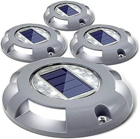 SIEDiNLAR Solar Deck Lights Outdoor LED Driveway Dock Lights, 4 Pack, White