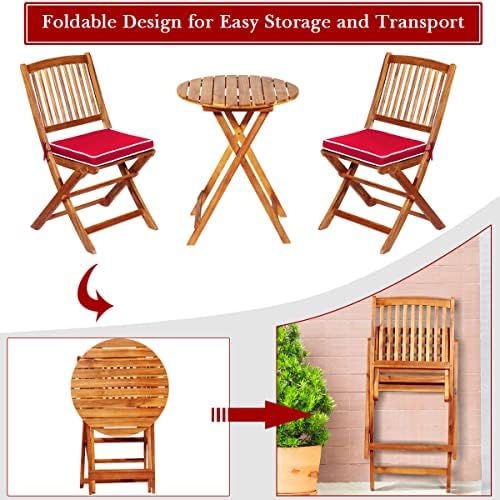 ORALNER 3-Piece Acacia Wood Folding Patio Bistro Set, Small Outdoor Balcony F...