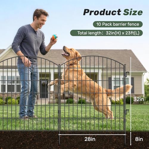 3-Layer Garden Fence with Gate 10 Panel 32in H×23ft L