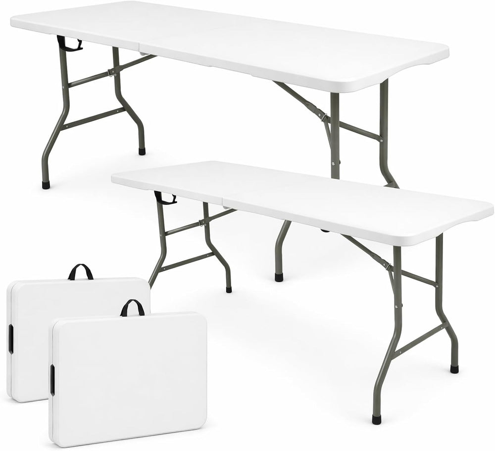 Set of 2 Folding Table 6 FT Lightweight Camping Table White Portable Plastic ...
