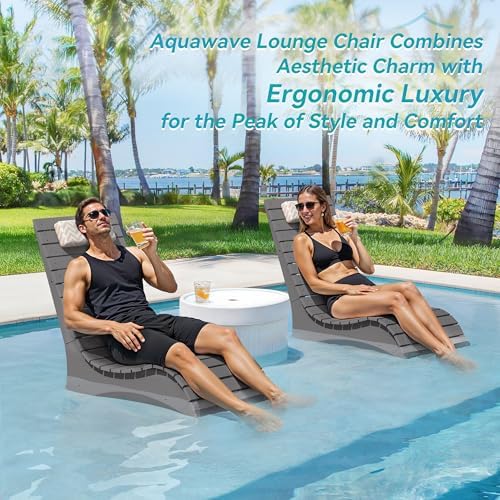 Pool Chairs Set of 2, Fade-Proof for Shallow Water with Headrest | Anti-Float...