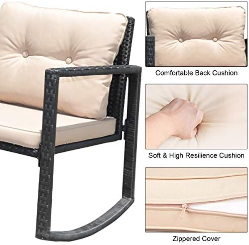 Tangkula 3-Piece Patio Rocking Bistro Set with Soft Cushions, Beige