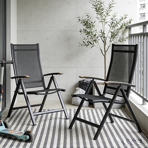 Folding Patio Chairs Set of 2, Aluminum High Back Outdoor Recliners