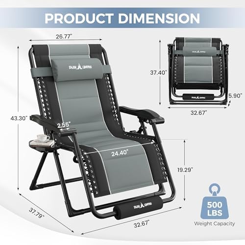 UDPATIO Oversized Zero Gravity Chair Outdoor Patio Folding Recliner | 33in Ad...
