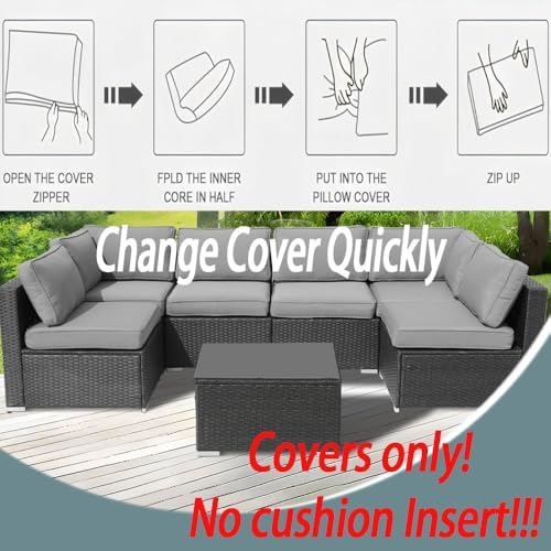 14Pcs Outdoor Cushion Covers Replacement Washable w/Zipper for 6-Seaters Sofa...