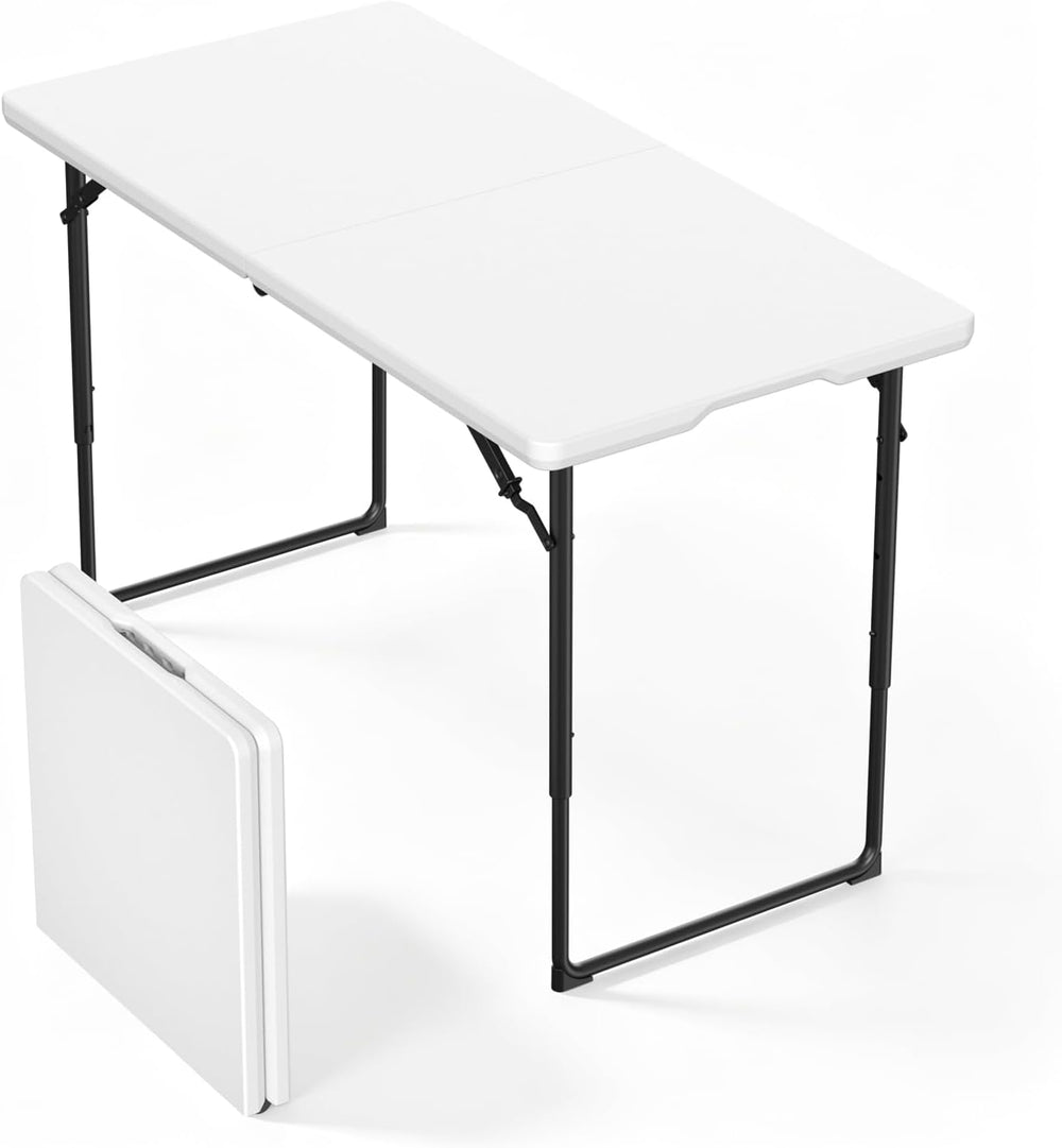 Folding Table, 4FT Foldable Picnic Table with Adjustable Height, Heavy Duty F...