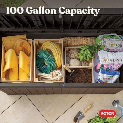 Keter Darwin 100 Gallon Resin Large Deck Box - Organization and Storage for P...