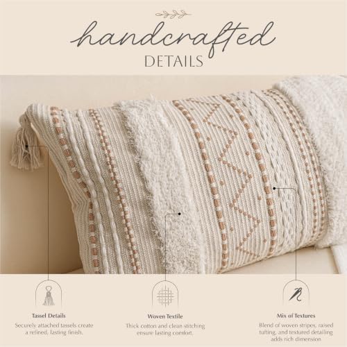 BlissBlush 14x36 Lumbar Pillow Cover for Bed, Rectangular Long Decorative Thr...