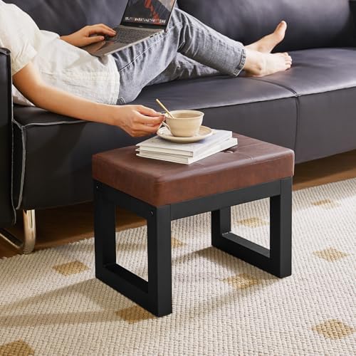 IBUYKE Small Footstool Ottoman, PU Faux Leather Footrest,Dark Brown WBD026Z