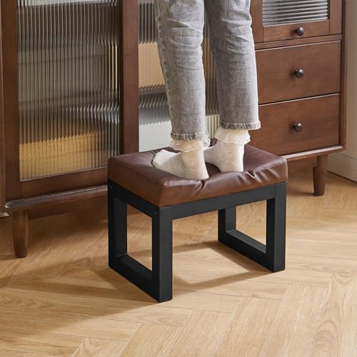 IBUYKE Small Footstool Ottoman, PU Faux Leather Footrest,Dark Brown WBD026Z