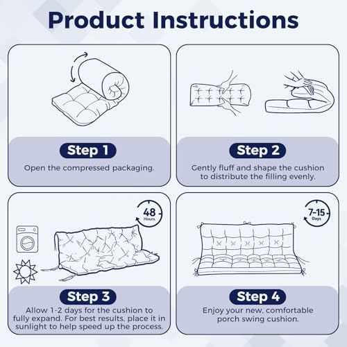 IASEAHK Porch Swing Cushions, 60×40×4 Inch, Waterproof, Navy Blue