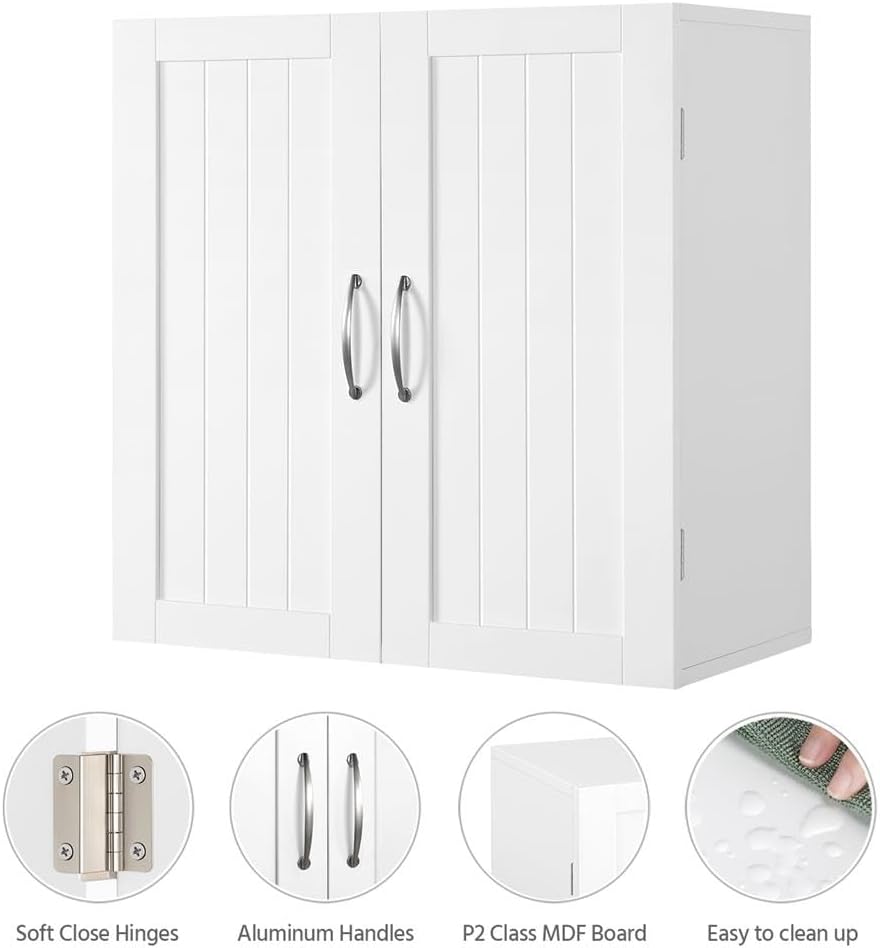 Yaheetech Wall Mounted Bathroom Storage Cabinet with Doors, Laundry, White