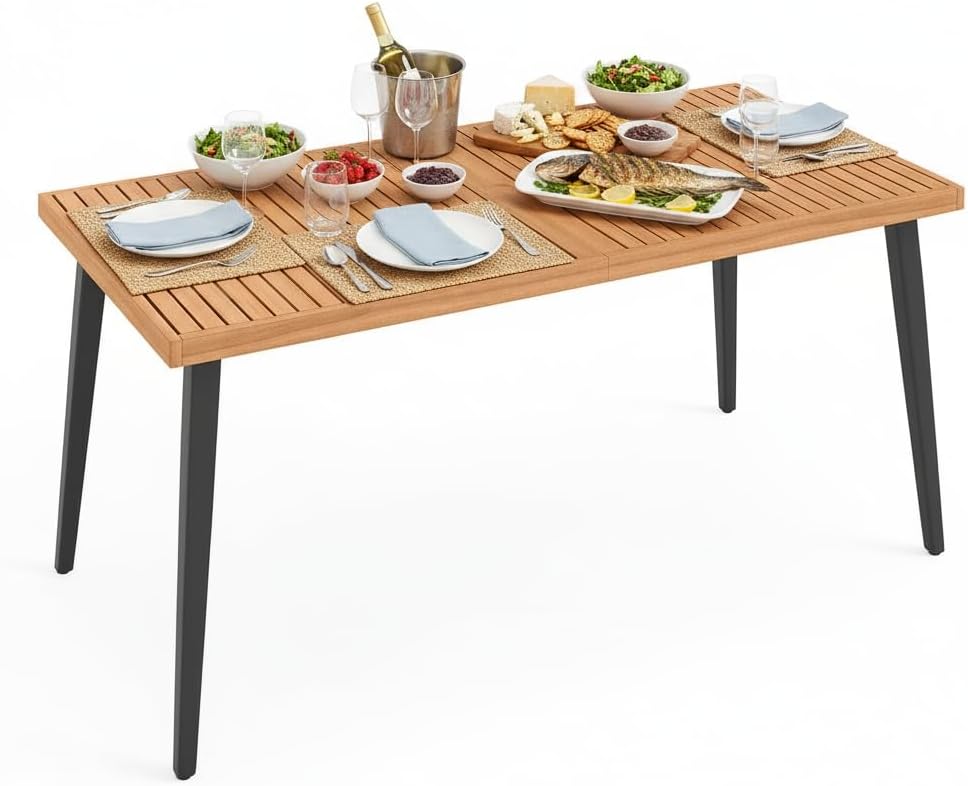 Tangkula 63" Acacia Wood Patio Dining Table for 6, Outdoor Dining Table