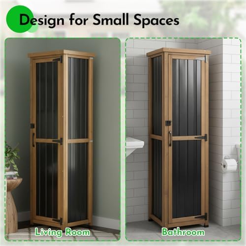 Tall Outdoor Storage Cabinet, Weatherproof Wooden Garden Potting Bench with M...