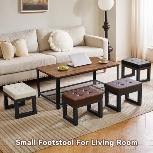 IBUYKE Small Footstool Ottoman, PU Faux Leather Footrest,Dark Brown WBD026Z