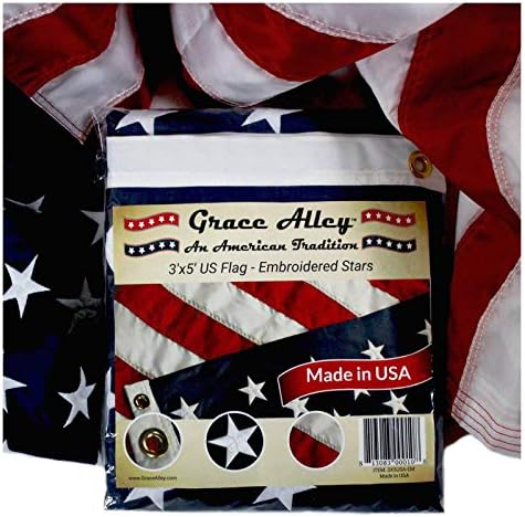 Grace Alley American Flag: 3x5 FT US Flag - 100% Made in USA. Embroidered Sta...