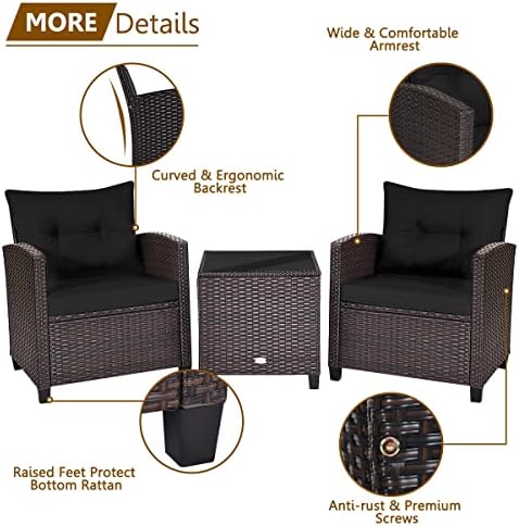 KOTEK 3 Piece Patio Furniture Set, Black