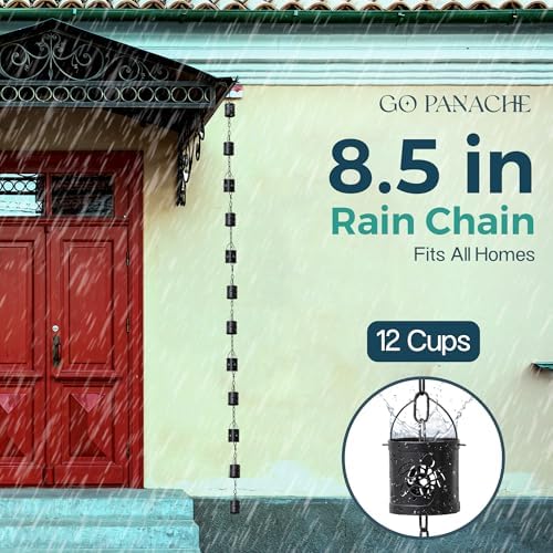 8.5 FT Rain Chain with 12 Aluminum Cups | Durable Rain Chains for Gutters - E...