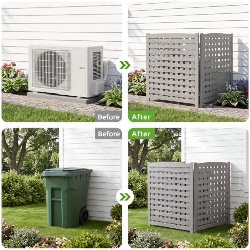 3-Panel Outdoor Air Conditioner Fence Screen, Outside Wood Privacy Fence, Tra...