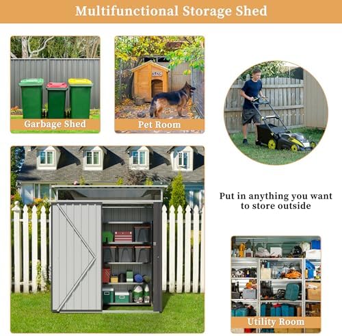 Vongrasig 5 x 3 x 6 FT Outdoor Storage Shed Clearance, Metal Garden Shed with...