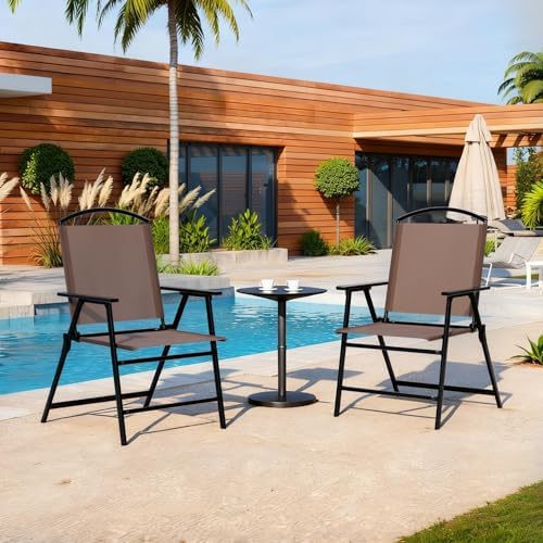 Outdoor Folding Patio Dining Sling Chairs with Mesh Fabric for Garden Lawn Co...