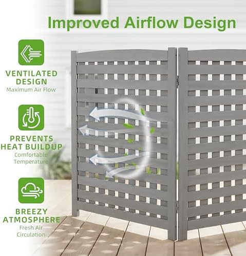 3-Panel Outdoor Air Conditioner Fence Screen, Outside Wood Privacy Fence, Tra...