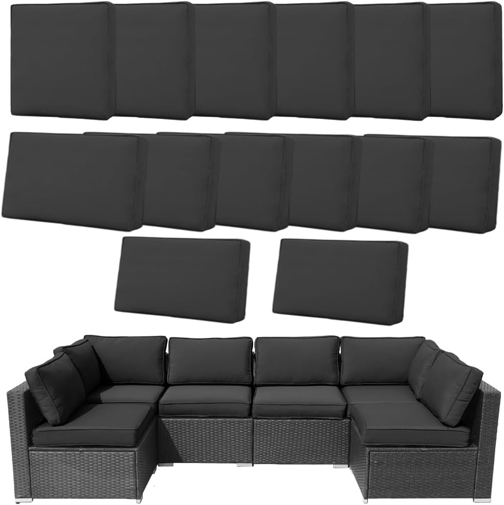 14Pcs Outdoor Cushion Covers Replacement Washable w/Zipper for 6-Seaters Sofa...