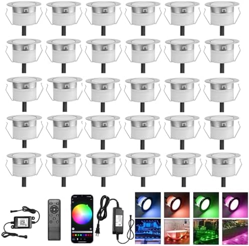 30 Pack 1.22 Inch Smart LED Deck Lights, Low Voltage RGB Outdoor Lighting