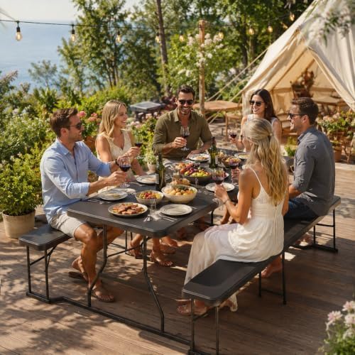 DWVO 6ft Folding Picnic Table Set, Foldable Picnic Table with Bench