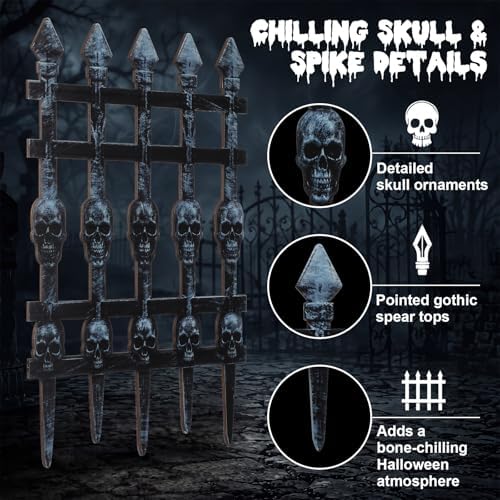 4 Pcs 11.8 x 19.6 Inch Halloween Wooden Skull Fence Cemetery Decoration