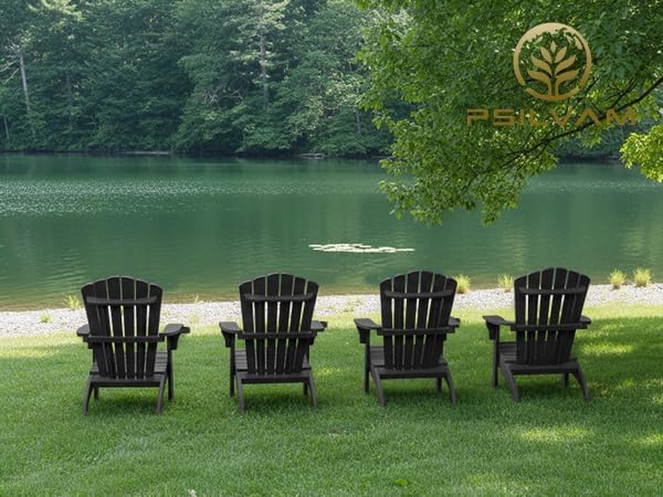Psilvam Adirondack Chairs Set of 2 with Cup Holder,Oversized, Black