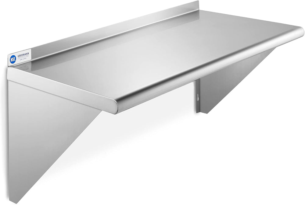 GRIDMANN 12" x 24" Stainless Steel Wall Mount Shelf with Backsplash...