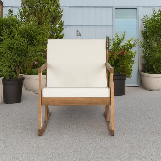 SAFAVIEH Outdoor Vernon Wood Rocking Chair, 24.6" Natural/Beige PAT7013A